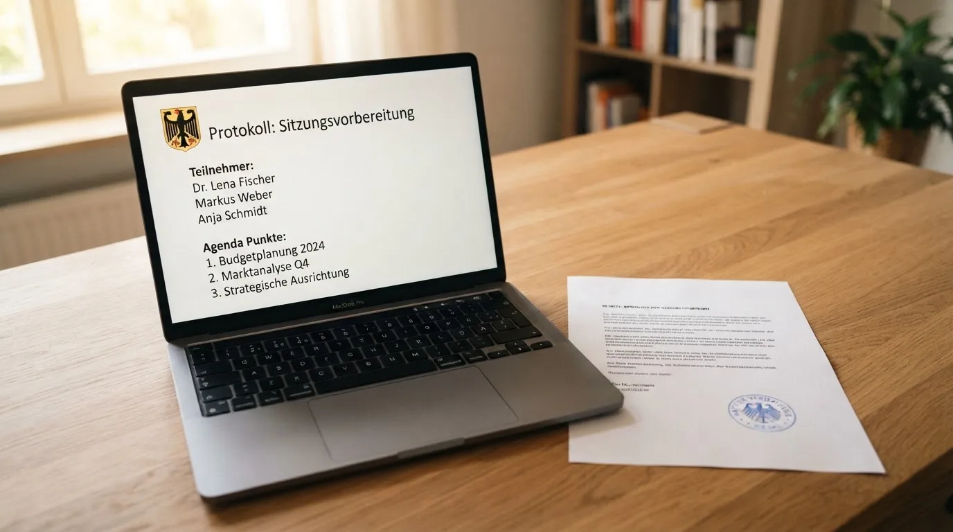 Nahaufnahme einer gedruckten Anbieterliste neben einem amtlichen Prüfsiegel.