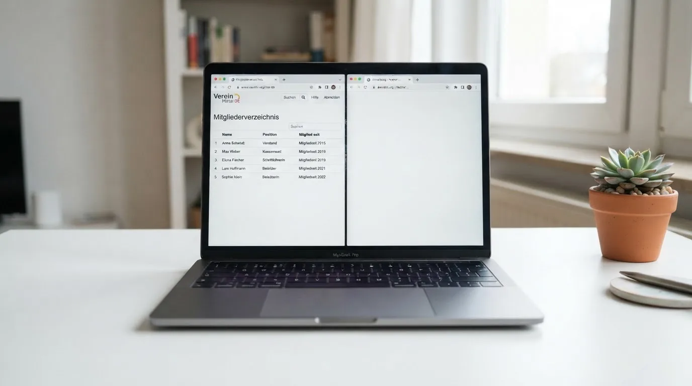 Zwei nebeneinander geöffnete Browser-Tabs auf einem Laptop-Bildschirm.
