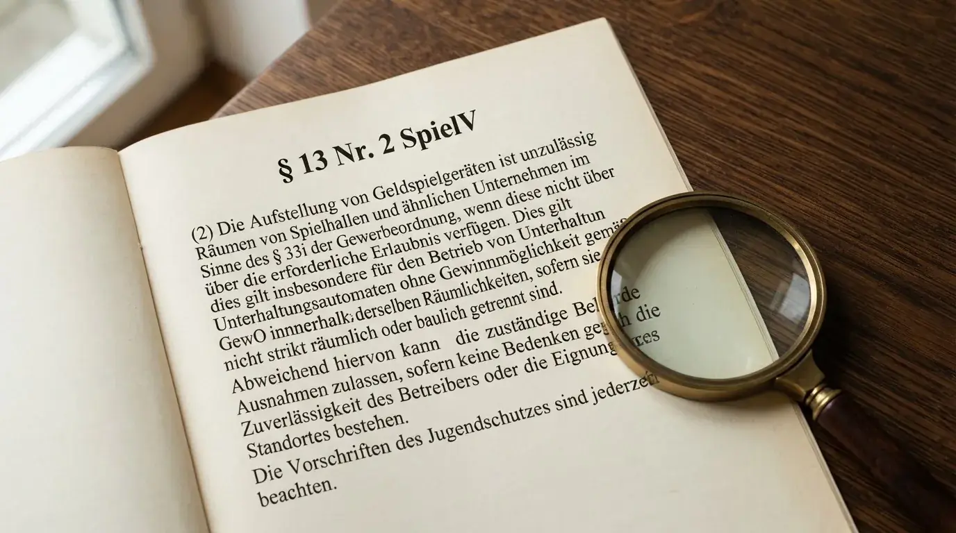 Gesetzestext-Auszug neben einer Lupe auf einem Schreibtisch.